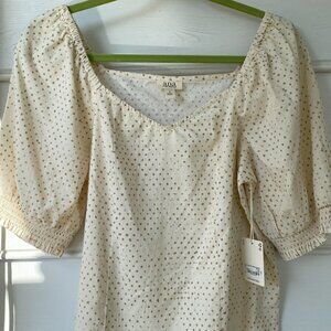 a.n.a. cream polka dot cotton puff sleeve shirt Size S NWT